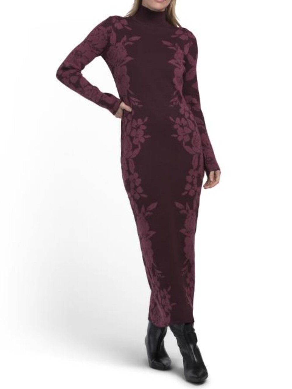 TAYLOR Long Sleeve Floral Sweater Knit Maxi Dress